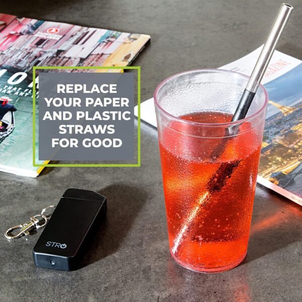STRO Portable Reusable Metal Straw with Travel Case & Built-in Cleaning Brush, Stainless Steel Straws Drinking Straw for 20 and 30 oz Tumblers, Cans, Bottles, Cups - Image 4