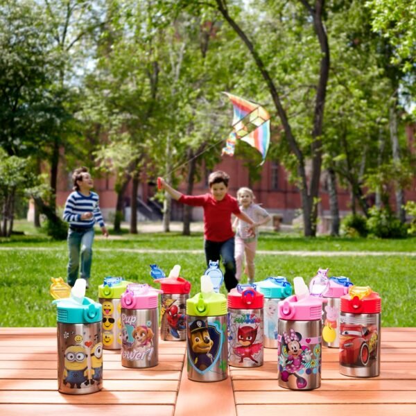 Zak Designs 15.5oz Stainless Steel Kids Water Bottle with Flip-up Straw Spout - BPA Free Durable Design, Frozen Girl SS - Image 7