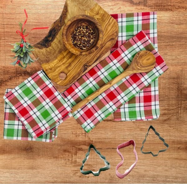 Holiday Christmas Kitchen Dish Hand Towels: Traditional Tartan Design, Red Green White, 100% Cotton 15" x 25" for Hands, Dishes or Home Decor, 4 Pc Set - Image 2