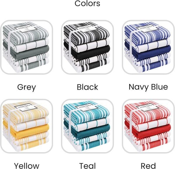 Cotton Clinic Assorted Kitchen Towels 5 Pack – Soft Absorbent Quick Drying Table & Kitchen Linen - Dish Towels, Dish Cloths, Tea Towels and Cleaning Towels with Hanging Loop – 16x28 / Yellow White - Image 8