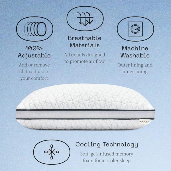 Coop Home Goods Eden Bed Pillow Queen Size for Sleeping on Back, Stomach and Side Sleeper- Medium Soft Memory Foam Cooling Gel - CertiPUR-US/GREENGUARD Gold - Image 5