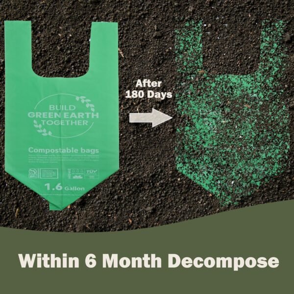 Compost Handle Bags 1.6 Gallon 6Liter Extra Thick 0.6 Mils Compostable Food Scrap Waste Bags with US BPI ASTM D6400 and Europe OK Compost Home Certified Pink 80 Couts - Image 3
