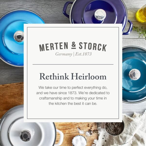 Merten & Storck German Enameled Iron, Round 4QT Casserole Braiser with Lid, Azure Blue - Image 3