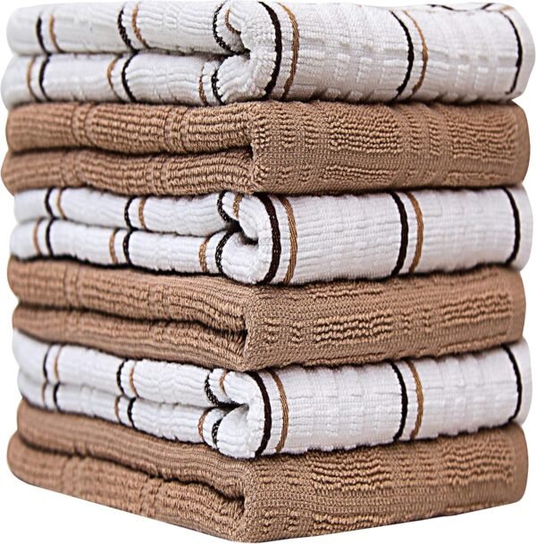 Dish Towel 16"x26" | Tan Windowpane Design | Kitchen Hand Towels, Large Tea Towel Set | Dish Towels for Kitchen | Natural Ring Spun Cotton Dish Towel | Soft, Highly Absorbent | 400 GSM – 6 Pack - Image 5