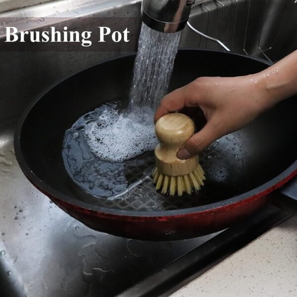 Bamboo Dish Scrub Brush, Kitchen Dish Scrubber Brush Set for Cleaning Dishes,Sink, Cast Iron Pan/Pot - Image 5