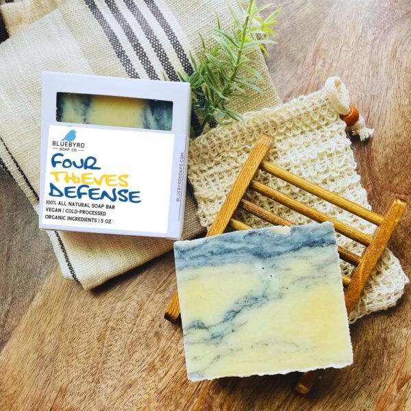 Bluebyrd Soap Co. Defender Thieves Blend Essential Oil Soap Bar 5oz | 100% All Natural Bar Soap Made with Four Thieves Essential Oil Blends | Natural Defense Soap Bar | Cleansing Thieves Defense Body Wash Bars Fragranced with 100% Essential Oils Handmade in USA | Vegan Body Wash Bar for Women & Men (Defender) - Image 2