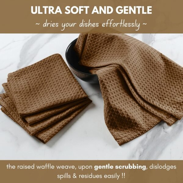 Native Fab Kitchen Towels 4 Pack (16"x26") & Dish Cloths 4 Pack (12"x12") - 8 Piece Kitchen Set, 100% Cotton, Absorbent & Durable for Cleaning and Cooking - Perfect for Home & Kitchen Use - Brown - Image 6