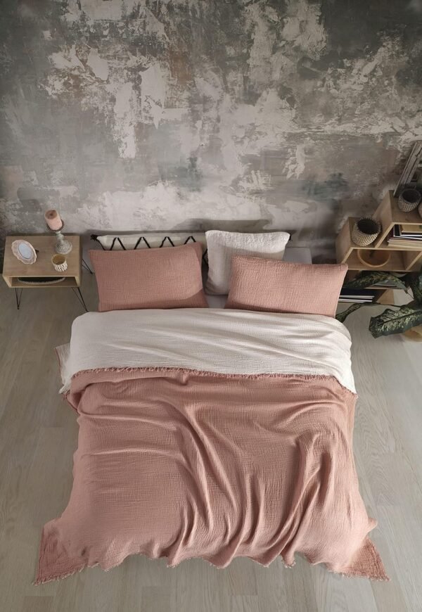 Organic Cotton 100% Dual Colored 4-Layer Muslin Throws and Pillowcases, Breathable Ultra Soft Muslin Throws,Lightweight and Pre-Washed (Terra Cotta & Beige, Twin XL) - Image 2