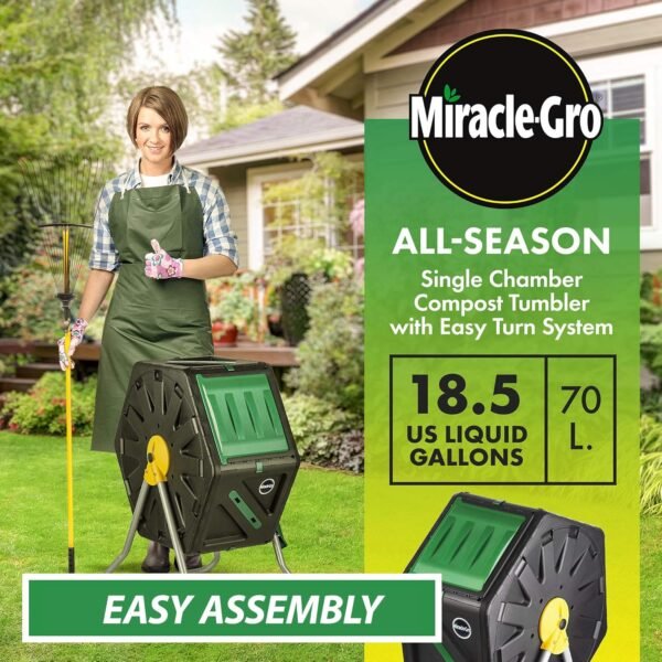 Miracle-Gro Compost Tumbler Single Chamber – Easy-Turn Composter Tumbler Outdoor for Fast Composting – Heavy-Duty Composting Bin with 1 Sliding Door (18.5 Gallon / 70 Liter) - Image 2