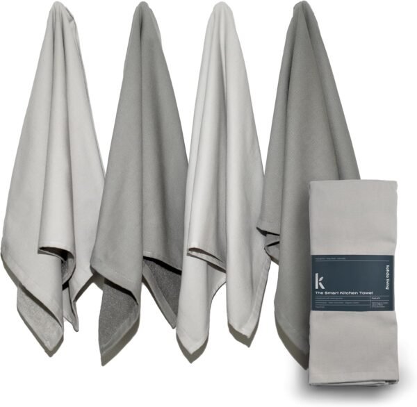 Premium Silver Infused Kitchen Towels - 100% Organic Cotton Dish Towels - Odor Controlled Tea Towels (Pack of 4) Absorbent Kitchen Hand Towels Gray