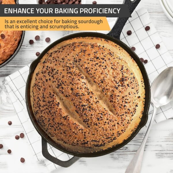 Utopia Kitchen Saute Fry Pan - Chefs Pan, Pre-Seasoned Cast Iron Skillet - Frying Pan 12 Inch - Safe Grill Cookware for Indoor & Outdoor Use - Cast Iron Pan (Black) - Image 5