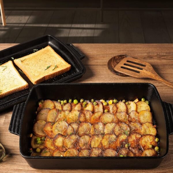 2-In-1 Pre Seasoned Cast Iron Dutch Oven With Skillet Lid,Casserole Dish,Rectangular Baking Pan,Griddle Pot Set, 6QT, 9"x13" - Image 2