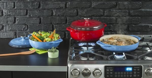 Lodge 7.5 Quart Enameled Cast Iron Dutch Oven with Lid – Dual Handles – Oven Safe up to 500° F or on Stovetop - Use to Marinate, Cook, Bake, Refrigerate and Serve – Caribbean Blue - Image 4