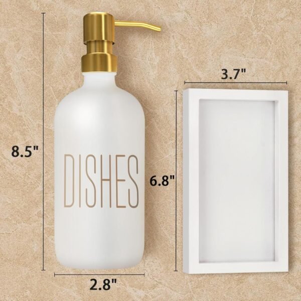 Soap Dispenser Set, Contains Hand Soap Dispenser and Dish Soap Dispenser for Kitchen， Glass Soap Dispenser with Stainless Steel Pump，for Luxury Gold Kitchen Counter Decor，（White） - Image 7