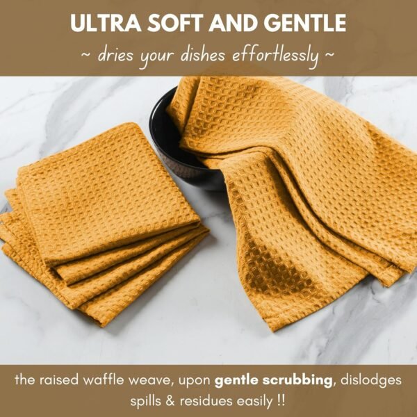 Native Fab 100% Cotton Kitchen Towels 4 Pack (16"x26") & Dish Cloths 4 Pack (12"x12") - 8 Piece Kitchen Set, Absorbent, Durable for Cleaning and Cooking - Ideal for All Kitchen Tasks - Mustard Yellow - Image 5