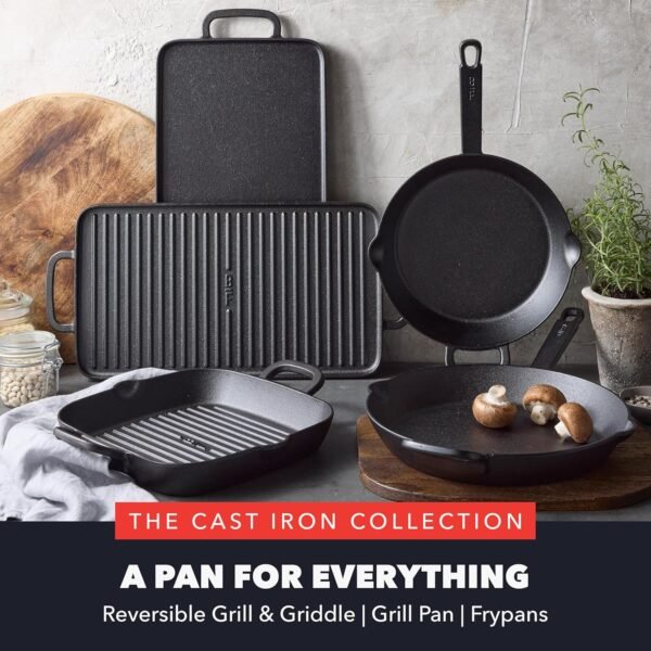 GreenPan x Bobby Flay 12” Cast Iron Pre-Seasoned Skillet with Helper Handle, Professional Grade Heavy Duty, Induction Suitable, Versatile Stovetop, Oven, BBQ, Fire & Grill, Indoor/Outdoor Use, Black - Image 10