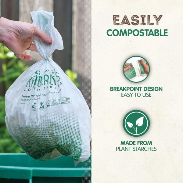 KC’s Compostable 3-Gallon Small Biodegradable Trash Bags, 25 Count | Extra Durable Disposable Compost Bags with Drawstring Closure for Odor-Control & Easy Tie | For Home & Toilet Waste - Image 5