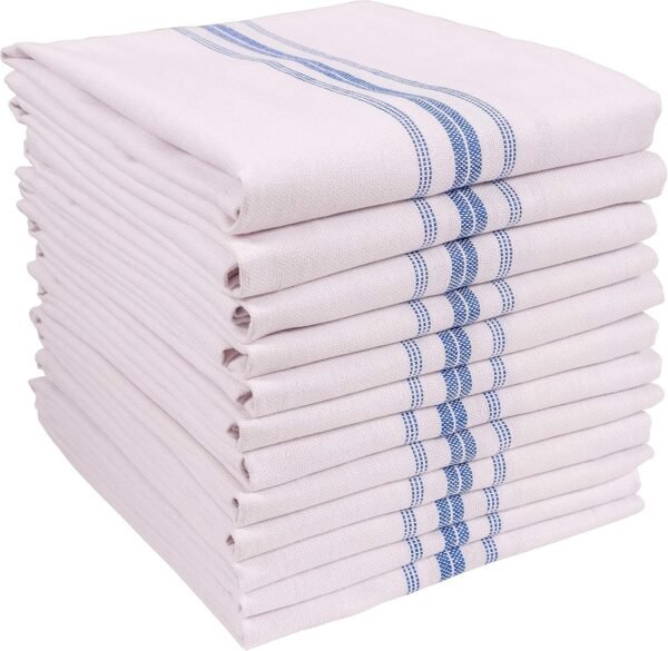 KAF Home Classic Farmhouse Stripe Kitchen Towels, Pure Cotton Dish Towels, Towel Dish Cloths for Cooking, Cleaning, and Dining, Set of 12, Blue