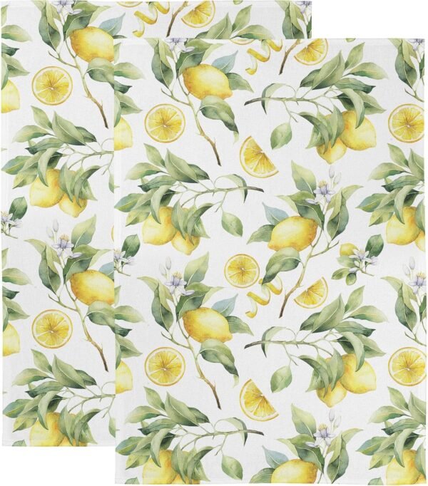 KAF Home Set of 2 Oversized 20 x 30-inch Kitchen Dish Towels, 100-Percent Cotton, Made in The USA of Imported Materials, Designed, Digitally Printed and Cut Sewn in The USA (Lemons) - Image 2