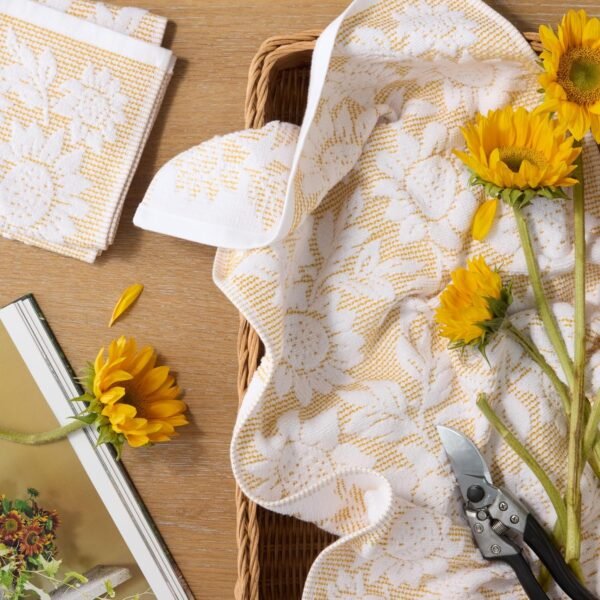 Martha Stewart Woodland Harvest Jacquard Sunflowers Kitchen Towel 2-Pack Set, 100% Cotton with Absorbent Honeycomb Texture, Decorative Kitchen Towels, Yellow, 16"X28" - Image 2