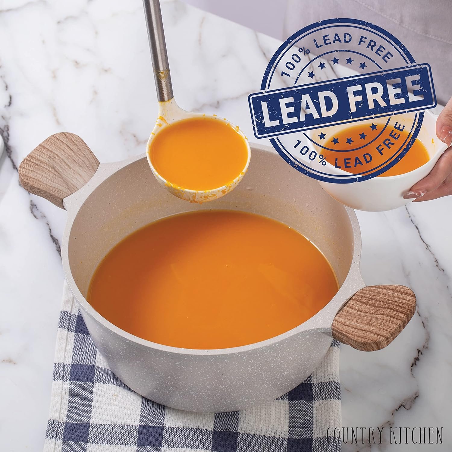 Country Kitchen Non-Stick Cast Aluminum Cookware Set - Durable Kitchen Cookware for Everyday Cooking, Cream, 11 Pc. - Image 8