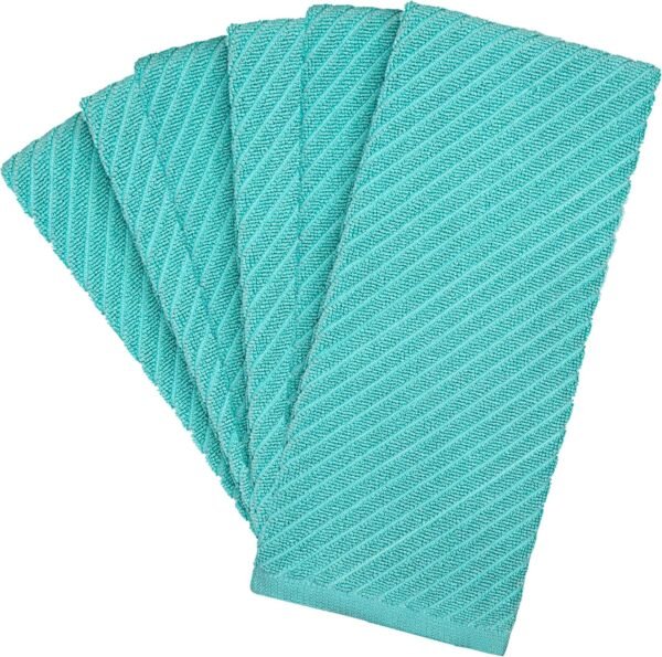 Premium Kitchen Towels (16”x 25”, 6 Pack) | Large Cotton Kitchen Hand Towels | Dish Towels | Diagonal Weave Design | 445 GSM Highly Absorbent Tea Towels Set with Hanging Loop | Aqua - Image 3