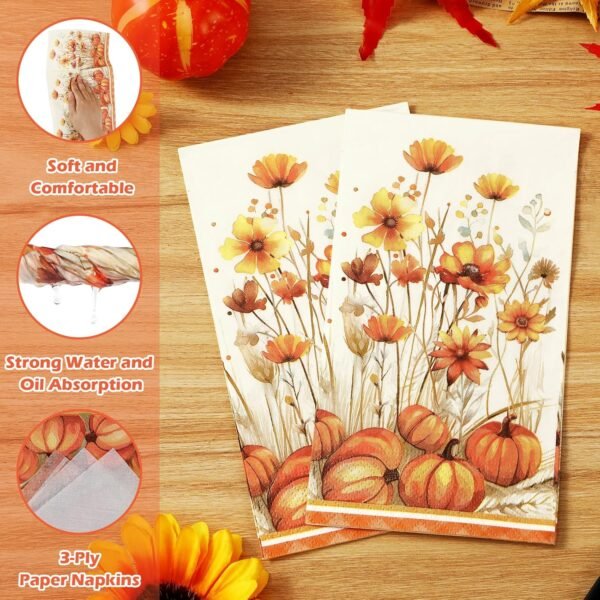 Homlouue 100 Pcs Fall Napkins, Thanksgiving Napkins, Pumpkin Napkins for Fall Thanksgiving Autumn Party, Thanksgiving Disposable Paper Hand Towels for Bathroom Kitchen Home Decorations Party Supplies - Image 5