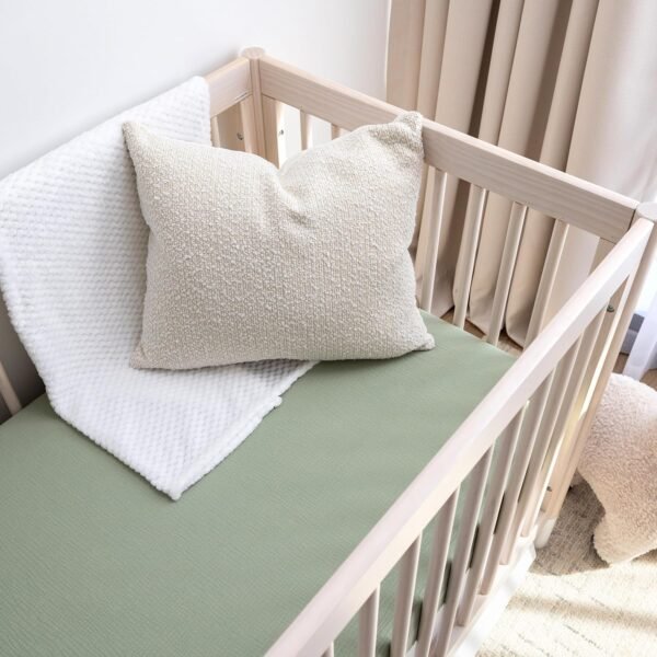 Muslin Crib Sheets, 100% Organic Cotton, Breathable and Ultra-Soft, Standard Crib Sheet Mattress (28"x 52") for Girls and Boys, Neutral Fitted Baby Crib Sheet (Sage Green) - Image 2