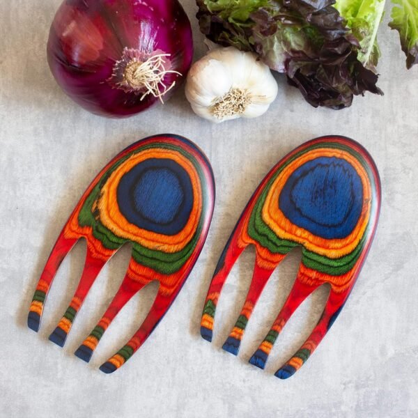 Baltique Marrakesh Collection Salad Hands Serving Utensil Set, Colorful Wooden Salad Servers - Image 3