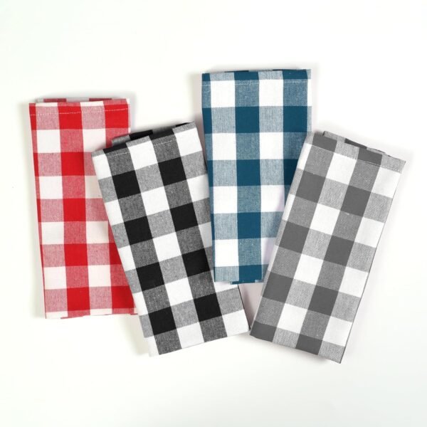 Gingham Buffalo Check Kitchen Towels, 4 Pack, 16x26 Inches, 100% Cotton - Super Absorbent, Quick Drying, Hand Towels for Drying Dishes, Dish Cleaning Towels with Hanging Loop, Multi