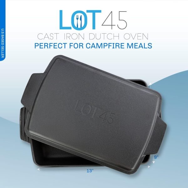Lot45 Cast Iron Casserole Dish with Lid - 9 x 13 Double Dutch Oven Braising Pan with Lid - 6 Quart Preseasoned 2 in 1 Cast Iron Cookware Set with Braiser Pan and Flat Top Griddle Skillet Lid - Image 2