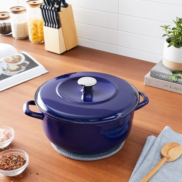 Merten & Storck European Crafted Enameled Iron, Round 7QT Dutch Oven Casserole with Lid, Cobalt Blue - Image 11