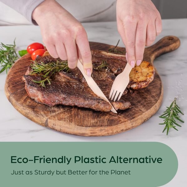 Wooden Disposable Forks - 300 Piece Wood Compostable Forks - Eco-Friendly Biodegradable Utensils for Party - Free From Plastic Cutlery Set - Disposable Cutlery Fork for Eating - Compostable Utensils - Image 2
