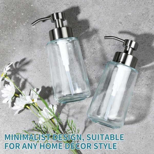 Doiliese Soap Dispenser, Glass Hand Soap Dispenser with Rust Proof Pump, 17oz Liquid Soap Dispenser with Waterproof Labels, Dish & Hand Soap Dispenser for Bathroom, Kitchen, Brushed Nickel, Pack of 2 - Image 8