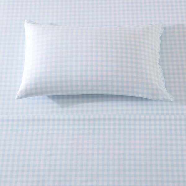 Shabby Chic® - King Sheets, Soft & Breathable Organic Cotton Bedding Set, Classic Style Home Decor with Ruffled Pillowcases (Gingham Blue, King) - Image 2