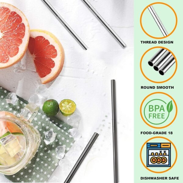 6 PCS Metal Straws Reusable with Silicone Tip and Cleaning Brush, Stainless Steel Straws Replacement for 40 oz Stanley Tumbler and 24 oz Cup (8mm Sliver) - Image 5