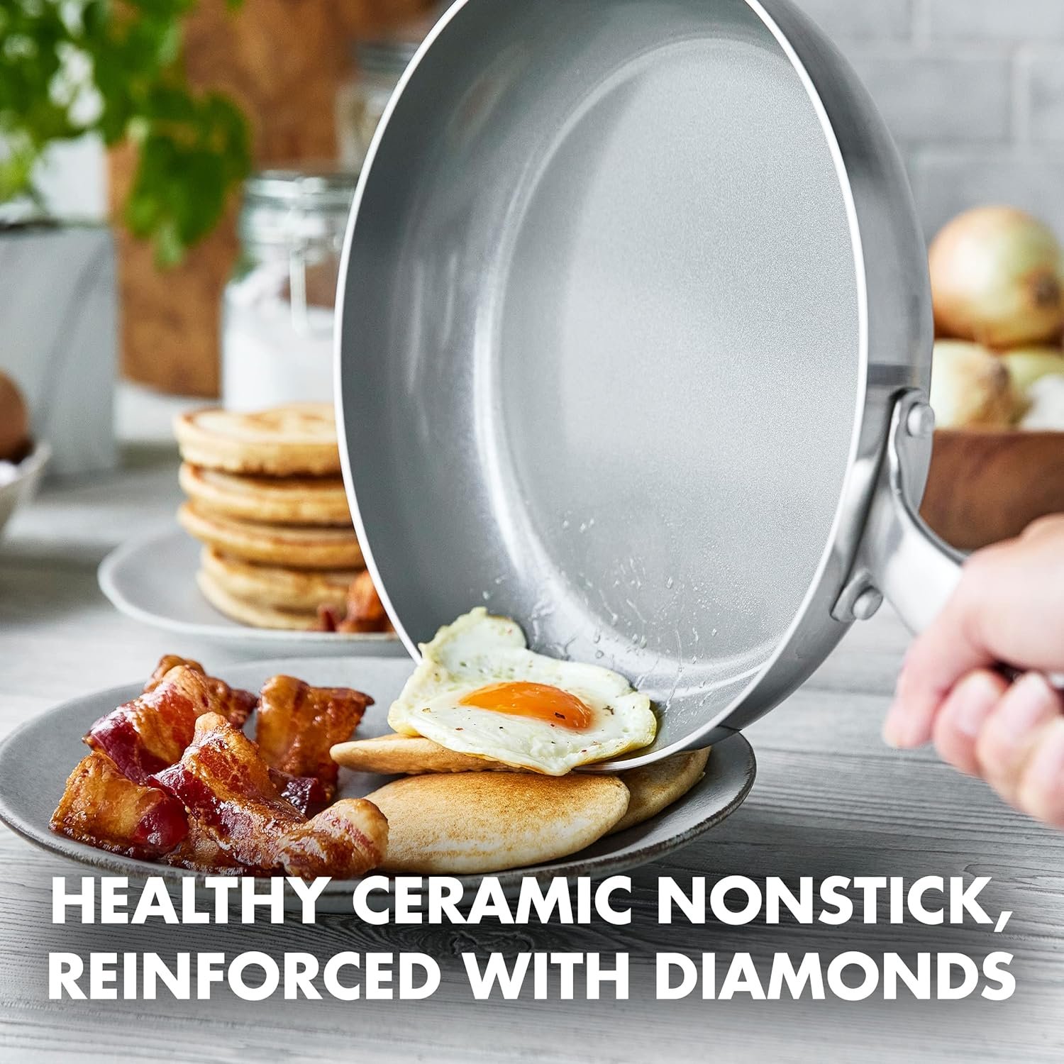 GreenPan Chatham 12 Piece Stainless Steel Cookware Set, Non-Toxic PFAS-Free Healthy Ceramic Nonstick, Dishwasher Safe, Oven Safe, Frypan Skillet Sauté Saucepan, Bamboo Utensils, Silver - Image 2