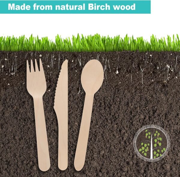 Compostable Cutlery Set - 500 Pieces Wooden Compostable Utensils - [200 Spoons, 200 Forks, 100 Knives] - Disposable Wooden Cutlery, Eco Friendly Forks and Spoons, Disposable Cutlery Set Party Utensils - Image 3