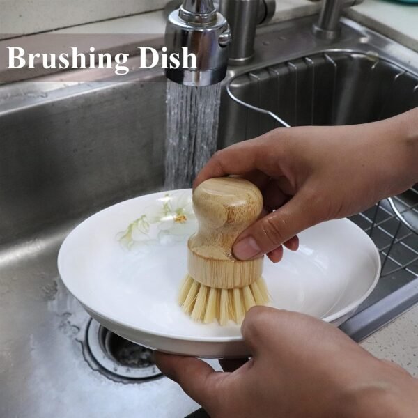 Bamboo Dish Scrub Brush, Kitchen Dish Scrubber Brush Set for Cleaning Dishes,Sink, Cast Iron Pan/Pot - Image 4