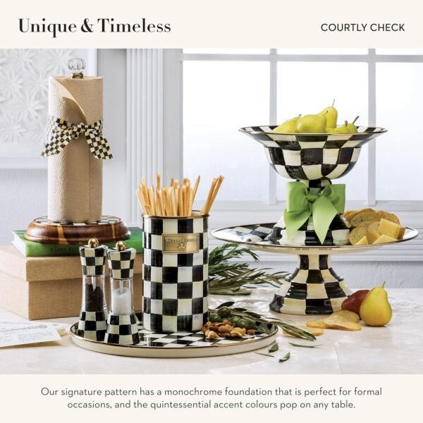 MACKENZIE-CHILDS Wood Paper Towel Holder, Decorative Paper Towel Holder for Kitchen, Black-and-White Courtly Check - Image 3