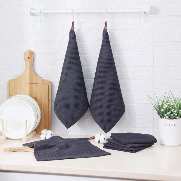 Kitinjoy 100% Cotton Kitchen Dish Cloths, 6 Pack Waffle Weave Ultra Soft Absorbent Dish Towels for Drying Dishes Quick Drying Kitchen Towels Dish Rags, 12 X 12 Inches, Dark Grey - Image 6