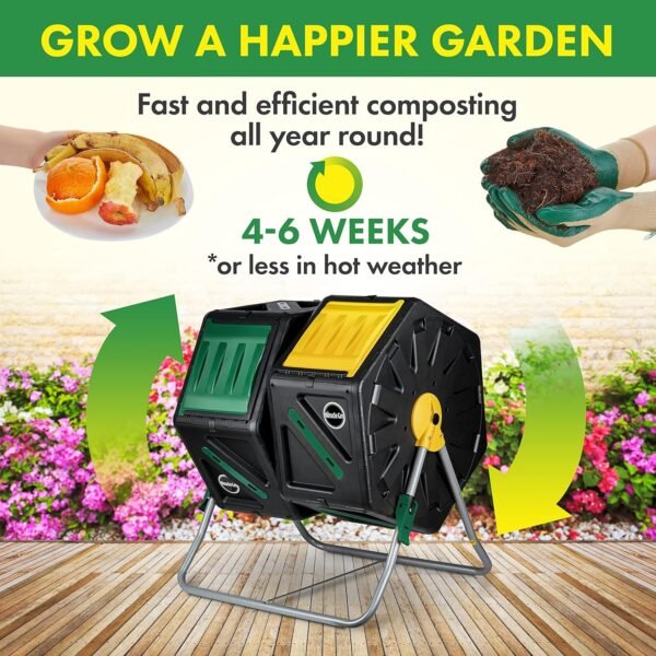 Miracle-Gro Dual Chamber Compost Tumbler – Easy-Turn, Heavy-Duty Outdoor Bin Composter with 2 Sliding Doors (2x18.5 Gal/70L - Image 6