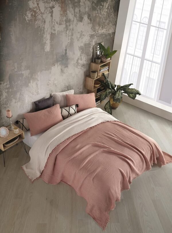 Organic Cotton 100% Dual Colored 4-Layer Muslin Throws and Pillowcases, Breathable Ultra Soft Muslin Throws,Lightweight and Pre-Washed (Terra Cotta & Beige, Twin XL)