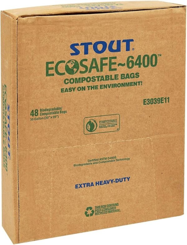 STOUT by Envision E2430E85 EcoSafe-6400 Compostable Bags, 24" x 30", 13 gal capacity, 0.85 mil thickness, Green (Pack of 45) - Image 11