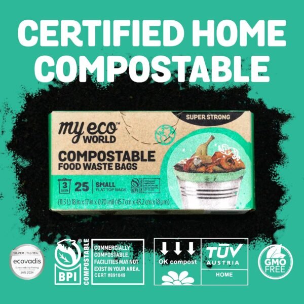 Compostable Food Waste Bags - 100 Count - 100% BPI Certified Compostable - AS5810 & EN13432 Compliant - Small 3 Gallon - Super Strong - Leak Proof - Unscented - Easy to Open - Kitchen Bags - Image 5