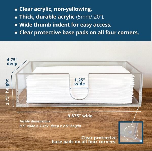 Sicily Guest Hand Towel Holder (5mm Acrylic) Multifold Paper Towel Dispenser (9.87”W x 4.75”D x 2.75”H) Hand Towel Napkin Holder for Bathroom and Kitchen Countertop - Bathroom Napkin Holder - Image 3