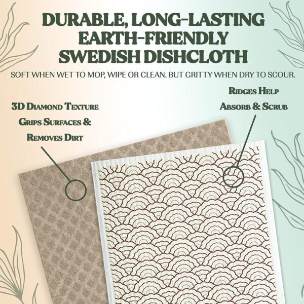 FEBU Swedish Dishcloths for Kitchen | 5 Pack Watercolor Dish Towels | Reusable Paper Towels Washable | Non-Scratch Cellulose Sponge Cloths | No Odor, Biodegradable, Swedish Cloths - Image 8