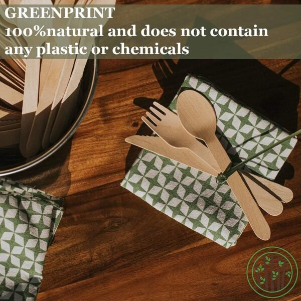Disposable Wooden Cutlery Sets - 150 Piece Total: 50 Forks, 50 Spoons, 50 Knives, 6 Inch Length Ecological Biodegradable Compostable Wooden Utensils Wooden Cutlery - Image 4