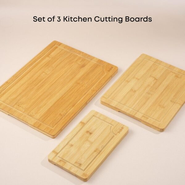 JoyJolt Bamboo Cutting Board Set, Wooden Cutting Boards for Kitchen. Large and Small Wooden Cutting Board Set; Serving Cheese Board, Bread Board or Chopping Board Set. Non Slip Wood Cutting Board Set - Image 5