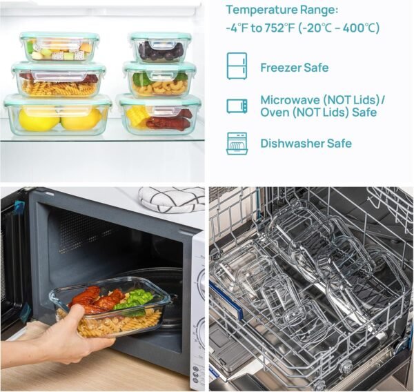 Vtopmart 15 Pack Glass Food Storage Containers, Meal Prep Containers, Airtight Glass Bento Boxes with Leak Proof Locking Lids, for Microwave, Oven, Freezer and Dishwasher - Image 6
